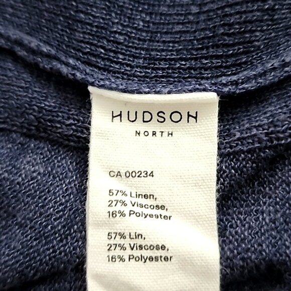 Hudson North Women's Knit Linen Blend Navy Long Open Front Cardigan Pockets Sz M - Picture 7 of 9